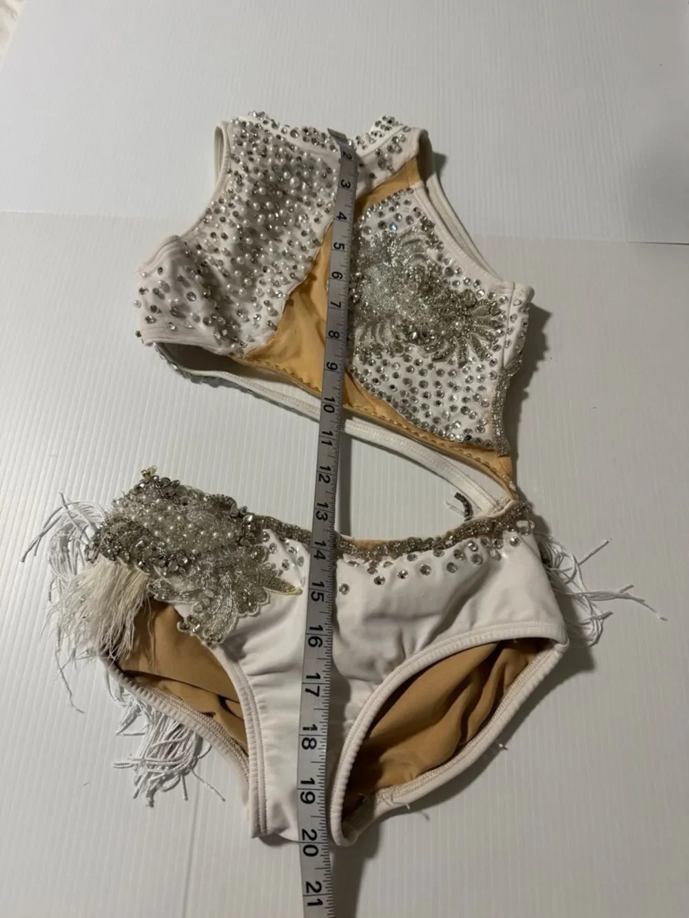 AA dance design costume solo white custom illusion leotard LC-large child